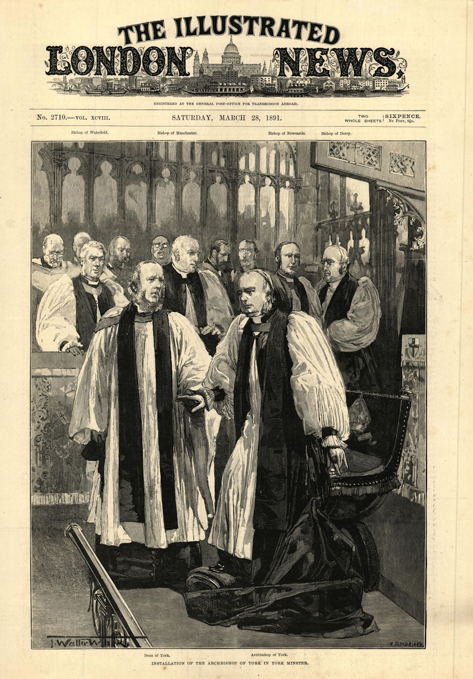 Installation of the Archbishop of York in York Minster. The Dean 1891 print